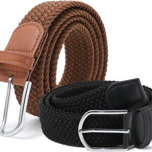 Elastic Braided Belt for Women - 2pcs Unisex Stretch Woven Fabric Belt for Jeans
